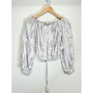 SURF‎ GYPSY Metallic Star Print Crochet Ruched Off Shoulder Crop Top Size Small